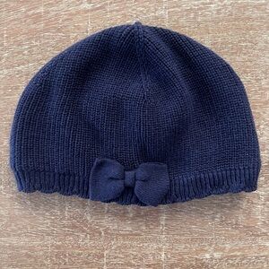 Janie and Jack Dark Blue Knit Beanie with Bow, 12-24 Months, New 💙
